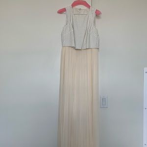 white/cream maxi dress w/ faux leather overlay